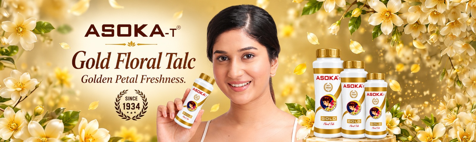 ASOKA-T Gold Floral Talc